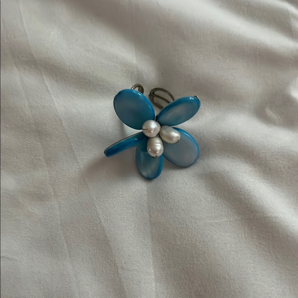 Blue Flower statement ring. Adjustable